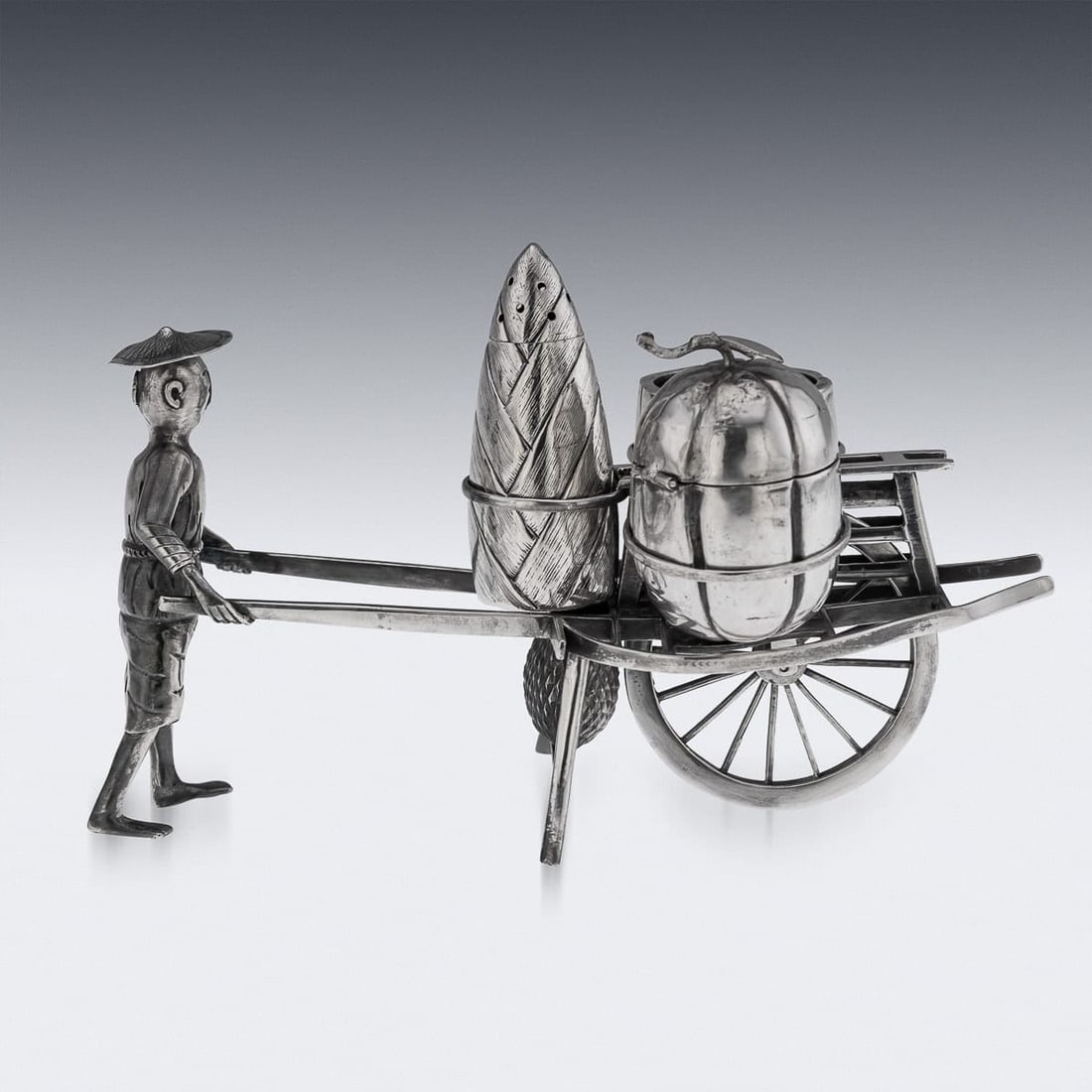 ANTIQUE 20thC CHINESE EXPORT SOLID SILVER CONDIMENT SET c.1900 - 5