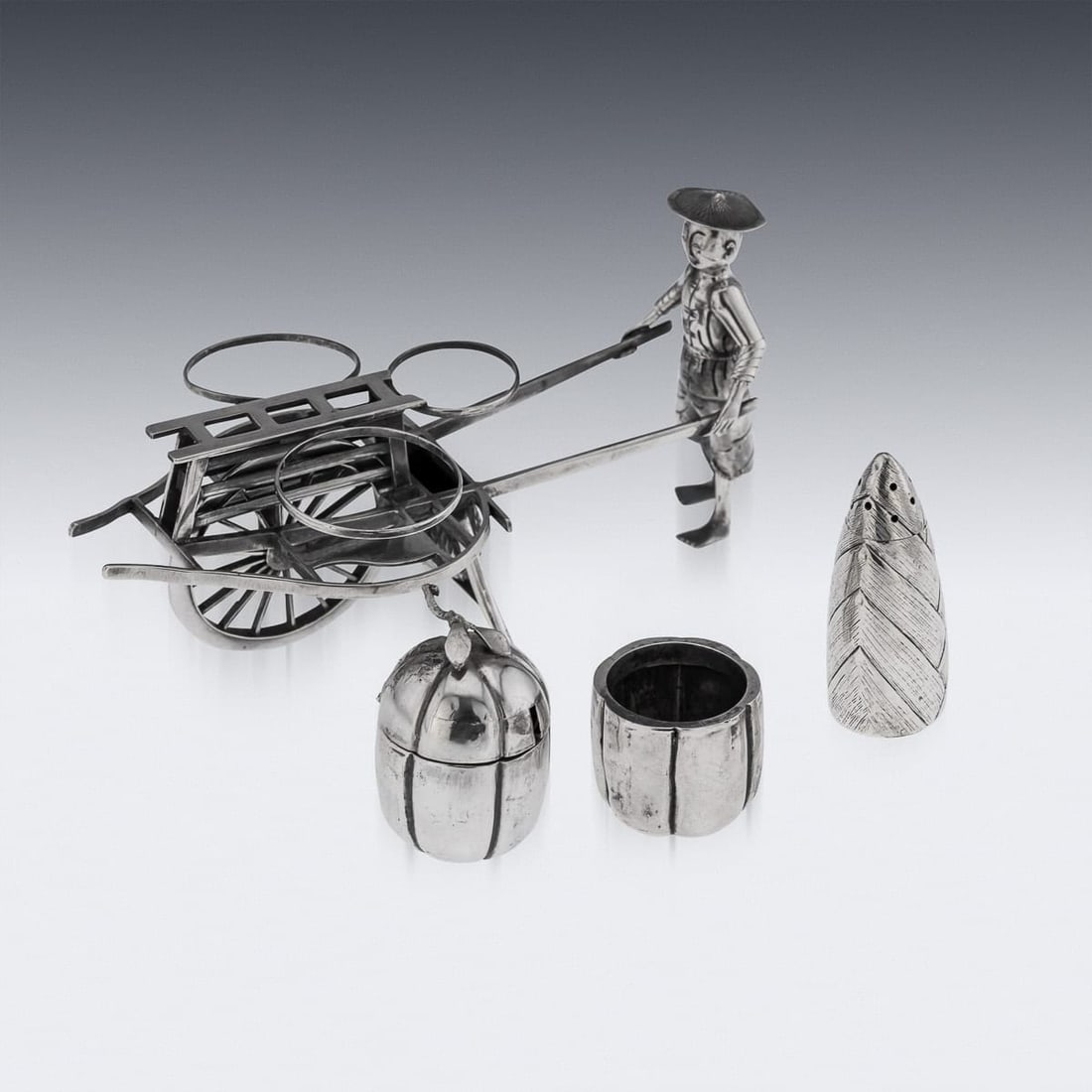 ANTIQUE 20thC CHINESE EXPORT SOLID SILVER CONDIMENT SET c.1900 - 7