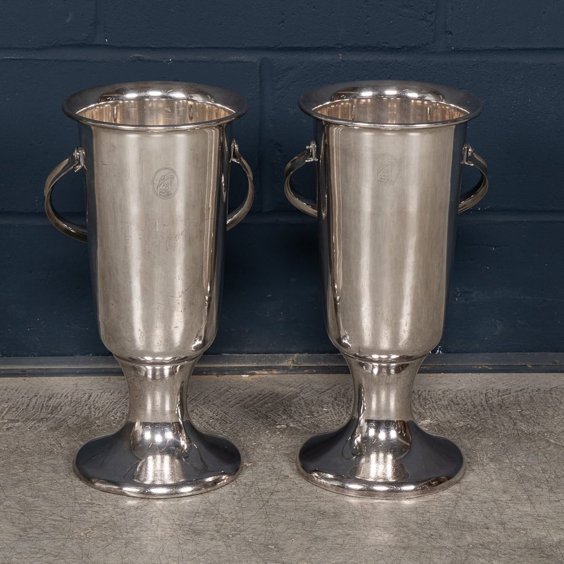 VINTAGE 20thC PAIR OF ENGLISH FLOOR STANDING SILVER PLATED WINE COOLERS - 5