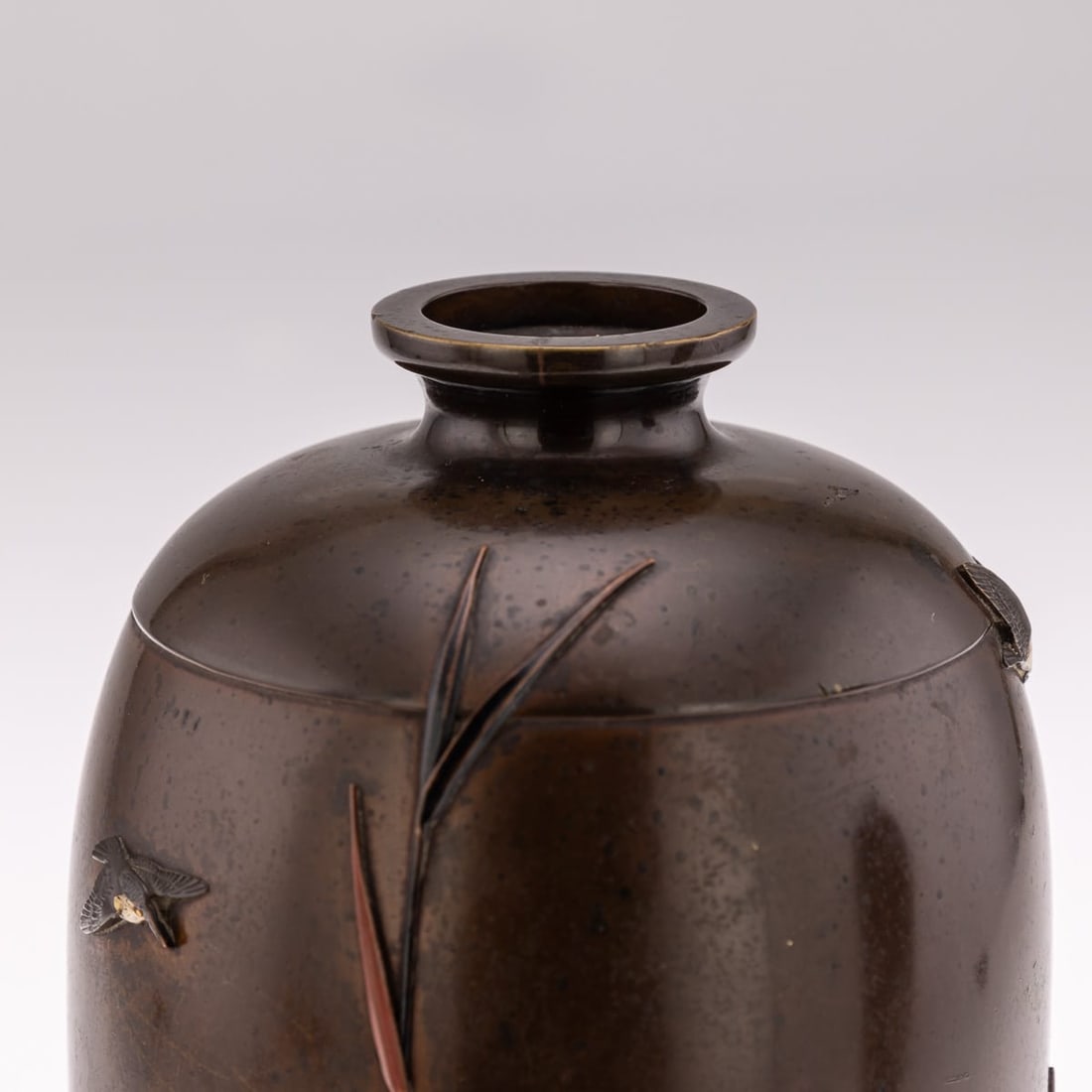 ANTIQUE 19thC JAPANESE MEIJI PERIOD PAIR OF INLAID BRONZE OVOID VASES BY MIYABE C.1890 - 10