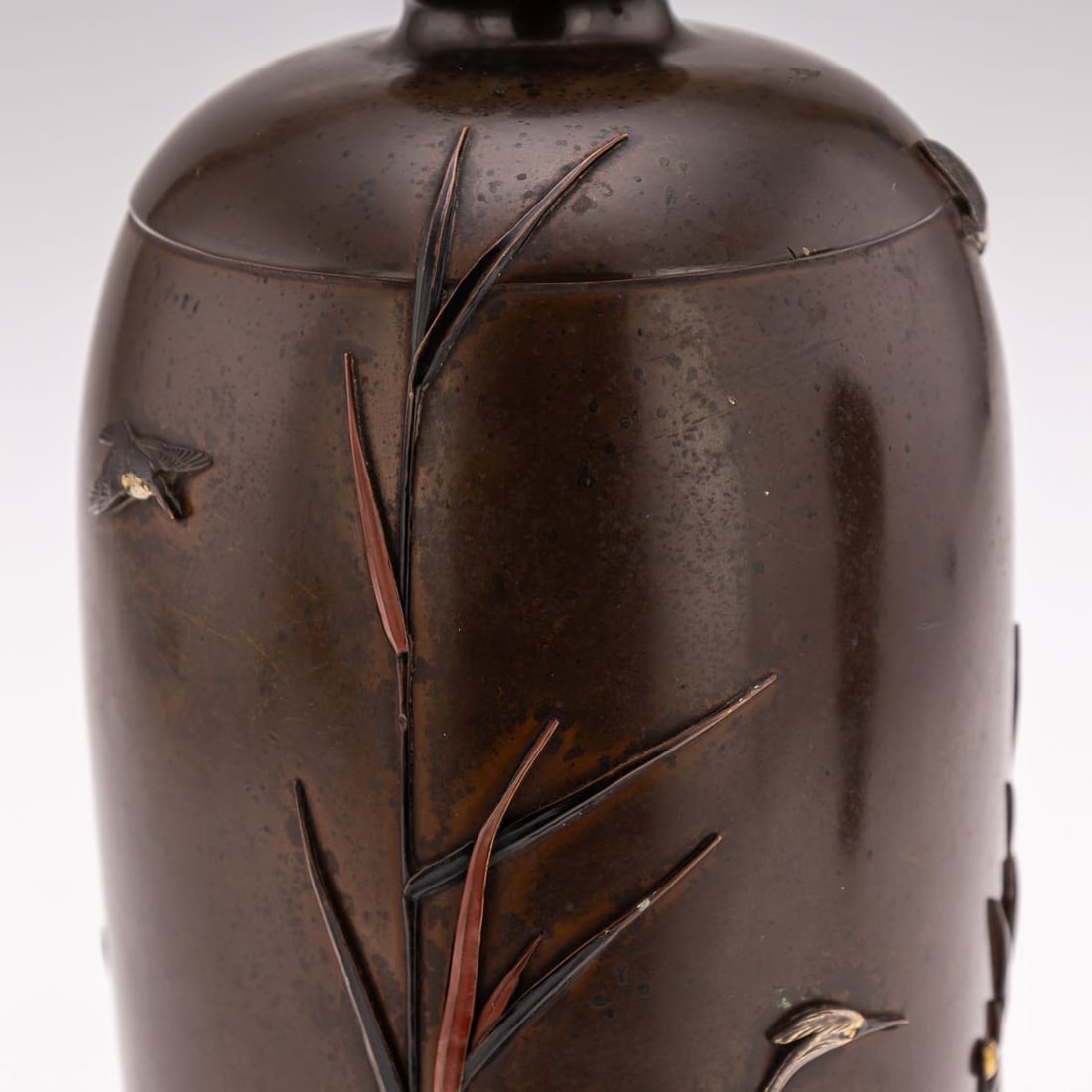 ANTIQUE 19thC JAPANESE MEIJI PERIOD PAIR OF INLAID BRONZE OVOID VASES BY MIYABE C.1890 - 11