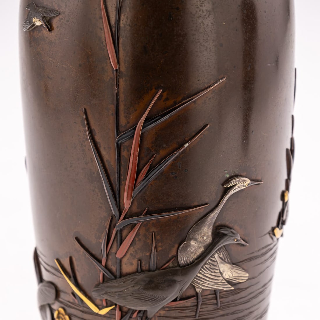 ANTIQUE 19thC JAPANESE MEIJI PERIOD PAIR OF INLAID BRONZE OVOID VASES BY MIYABE C.1890 - 12