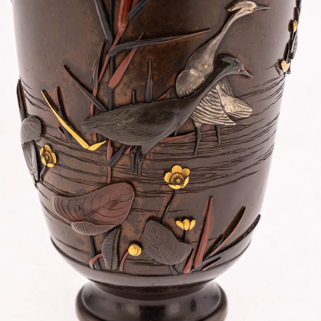 ANTIQUE 19thC JAPANESE MEIJI PERIOD PAIR OF INLAID BRONZE OVOID VASES BY MIYABE C.1890 - 13