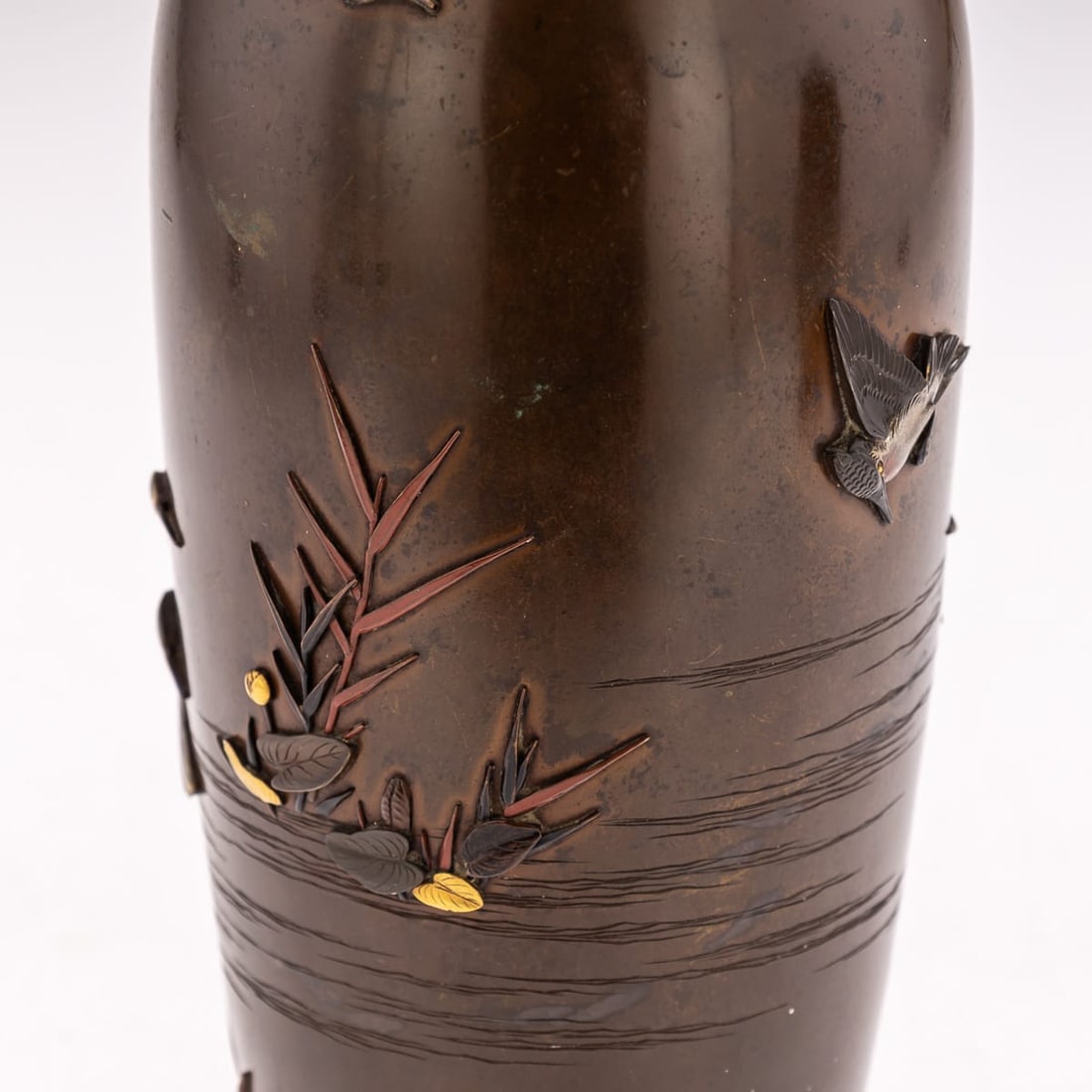ANTIQUE 19thC JAPANESE MEIJI PERIOD PAIR OF INLAID BRONZE OVOID VASES BY MIYABE C.1890 - 15