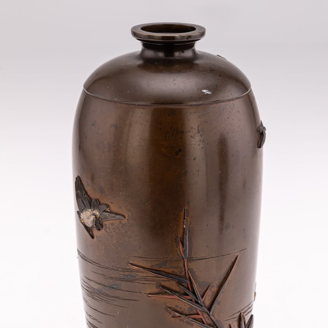 ANTIQUE 19thC JAPANESE MEIJI PERIOD PAIR OF INLAID BRONZE OVOID VASES BY MIYABE C.1890 - 17