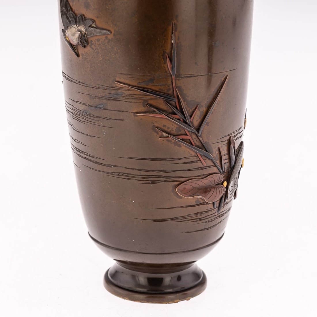ANTIQUE 19thC JAPANESE MEIJI PERIOD PAIR OF INLAID BRONZE OVOID VASES BY MIYABE C.1890 - 18