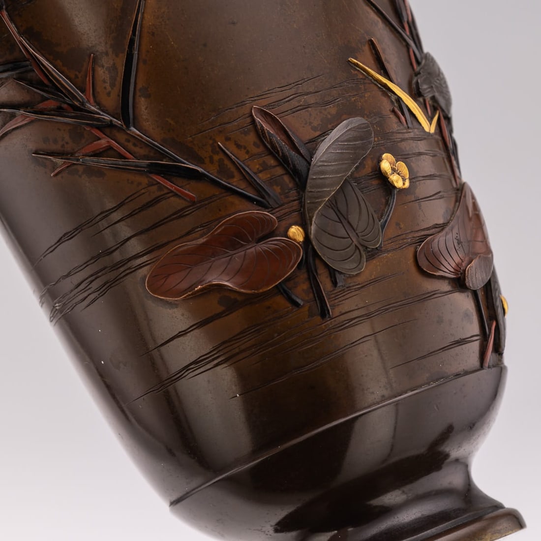 ANTIQUE 19thC JAPANESE MEIJI PERIOD PAIR OF INLAID BRONZE OVOID VASES BY MIYABE C.1890 - 19
