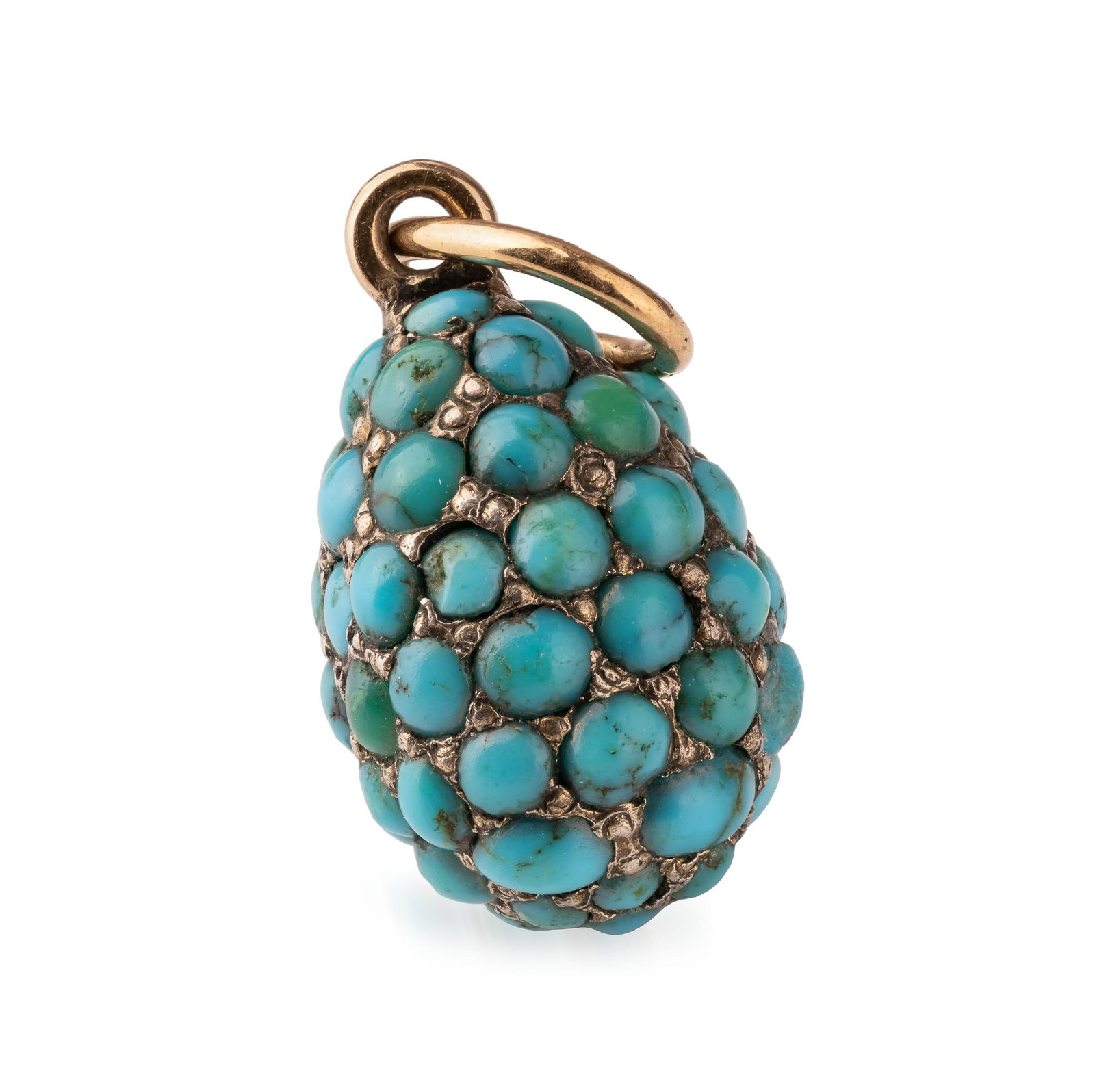 ANTIQUE 20thC IMPERIAL RUSSIAN 14K SOLID GOLD & TURQUOISE EGG PENDANT c.1900 (1 of 6)