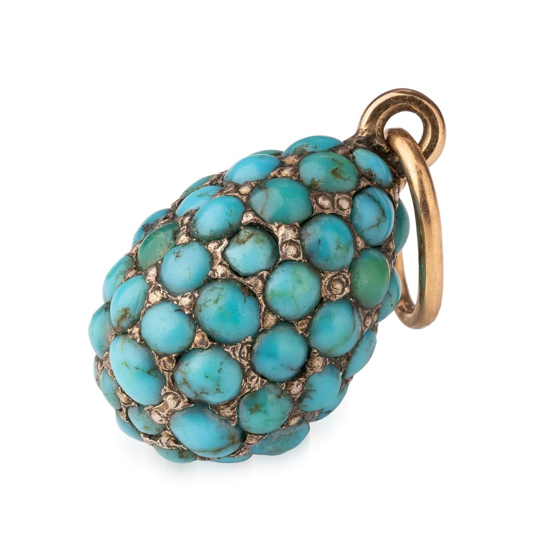 ANTIQUE 20thC IMPERIAL RUSSIAN 14K SOLID GOLD & TURQUOISE EGG PENDANT c.1900 - 2