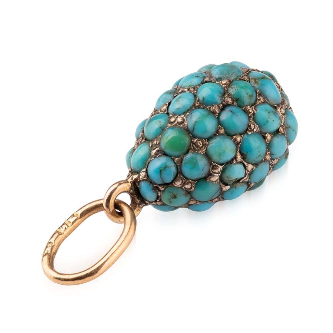 ANTIQUE 20thC IMPERIAL RUSSIAN 14K SOLID GOLD & TURQUOISE EGG PENDANT c.1900 - 3