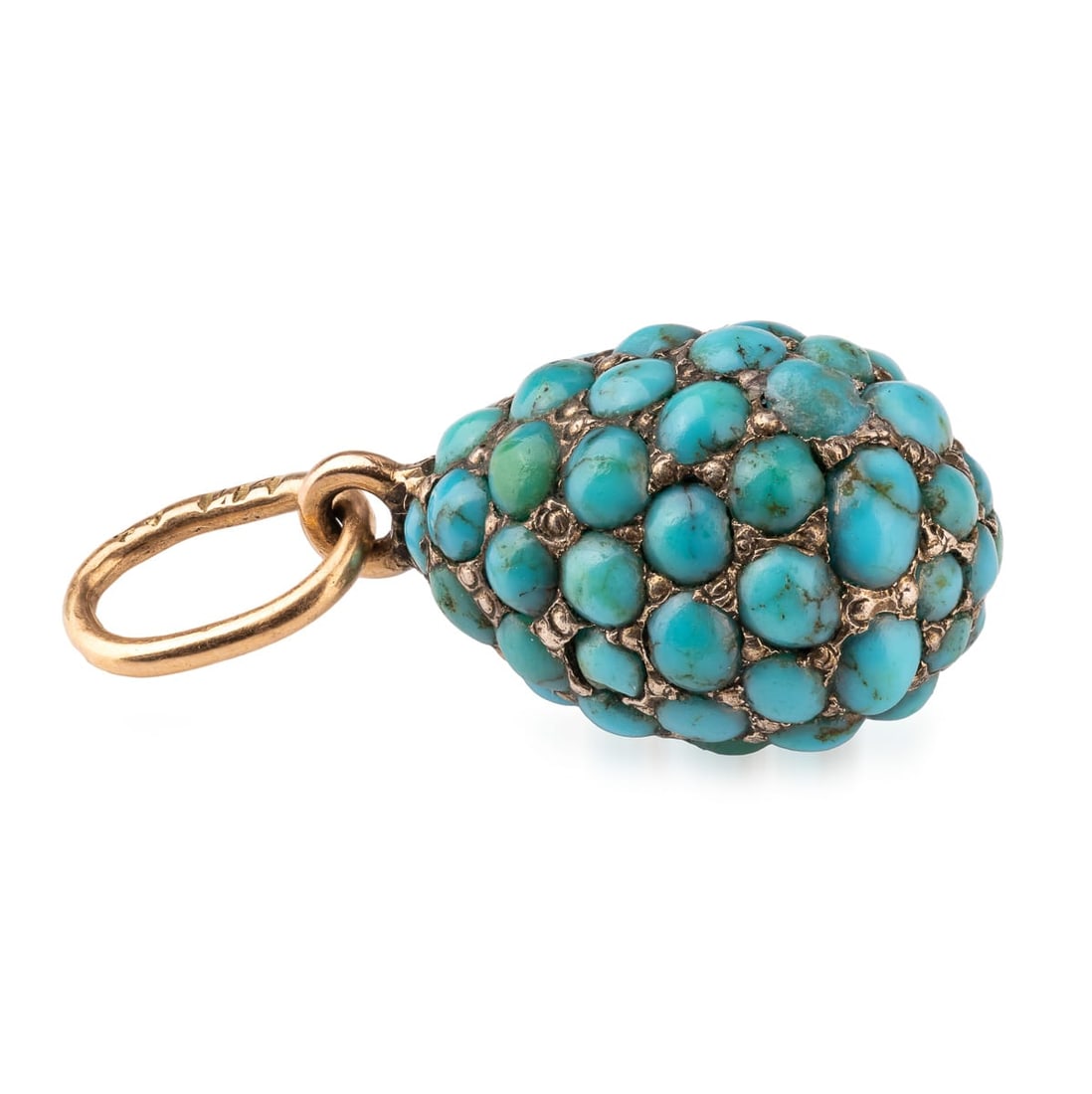 ANTIQUE 20thC IMPERIAL RUSSIAN 14K SOLID GOLD & TURQUOISE EGG PENDANT c.1900 - 5