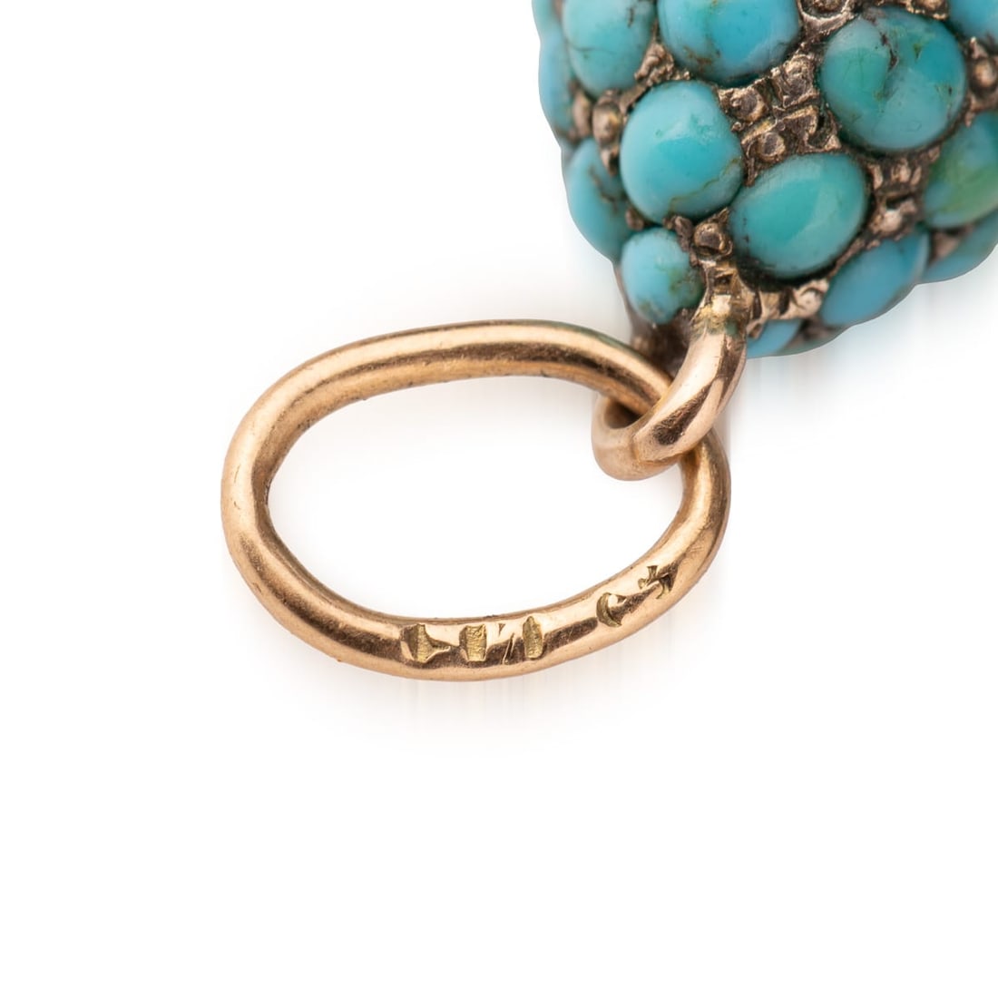 ANTIQUE 20thC IMPERIAL RUSSIAN 14K SOLID GOLD & TURQUOISE EGG PENDANT c.1900 - 6