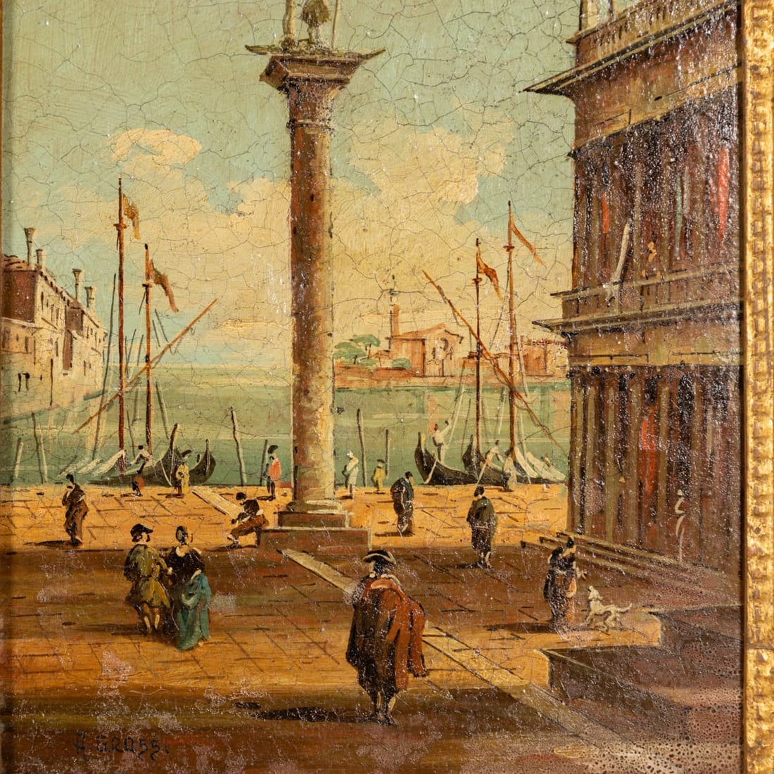 ANTIQUE 20thC PAIR OF VENETIAN CANAL SCENE OIL PAINTINGS BY ALDO GROSSI, ITALY - 19