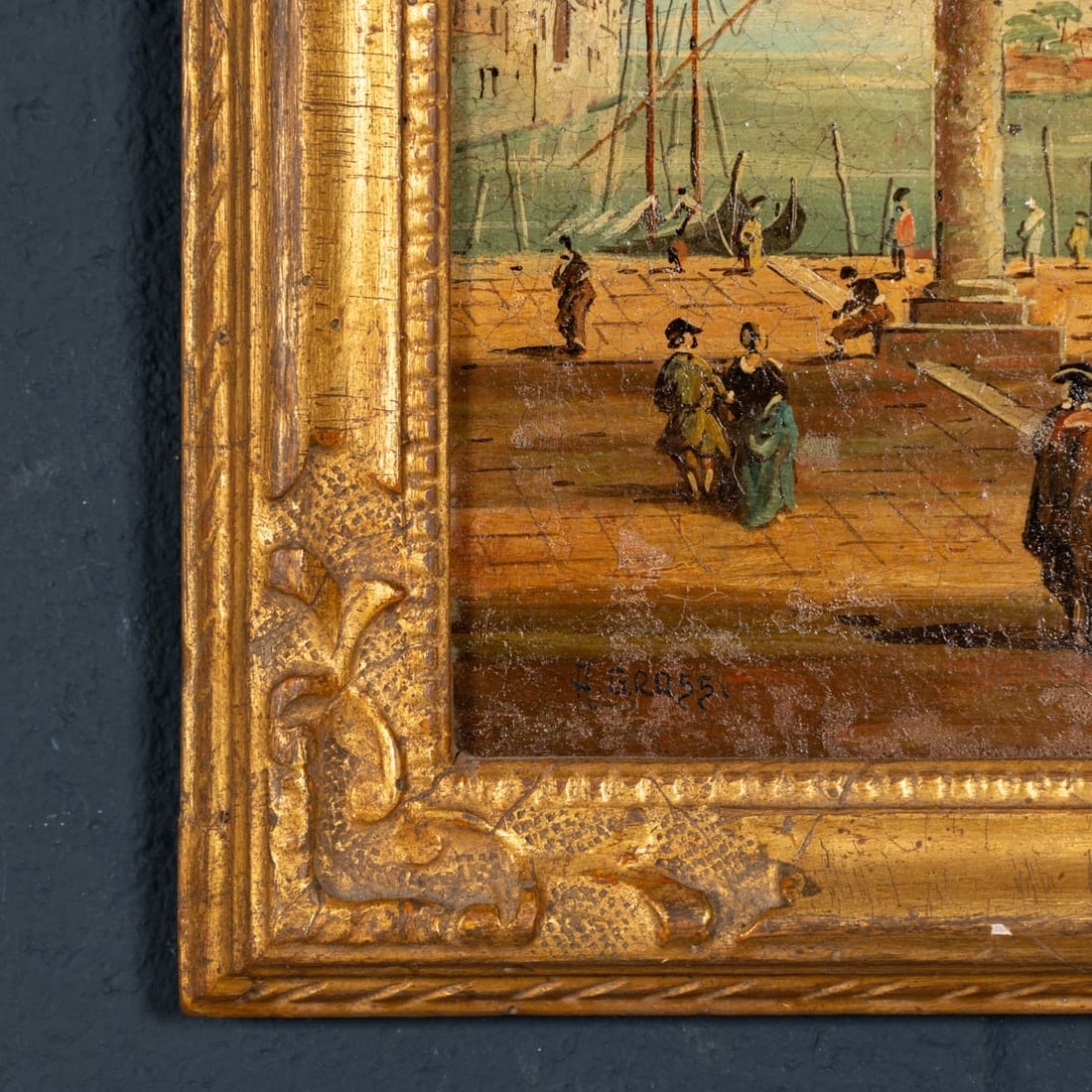 ANTIQUE 20thC PAIR OF VENETIAN CANAL SCENE OIL PAINTINGS BY ALDO GROSSI, ITALY - 20