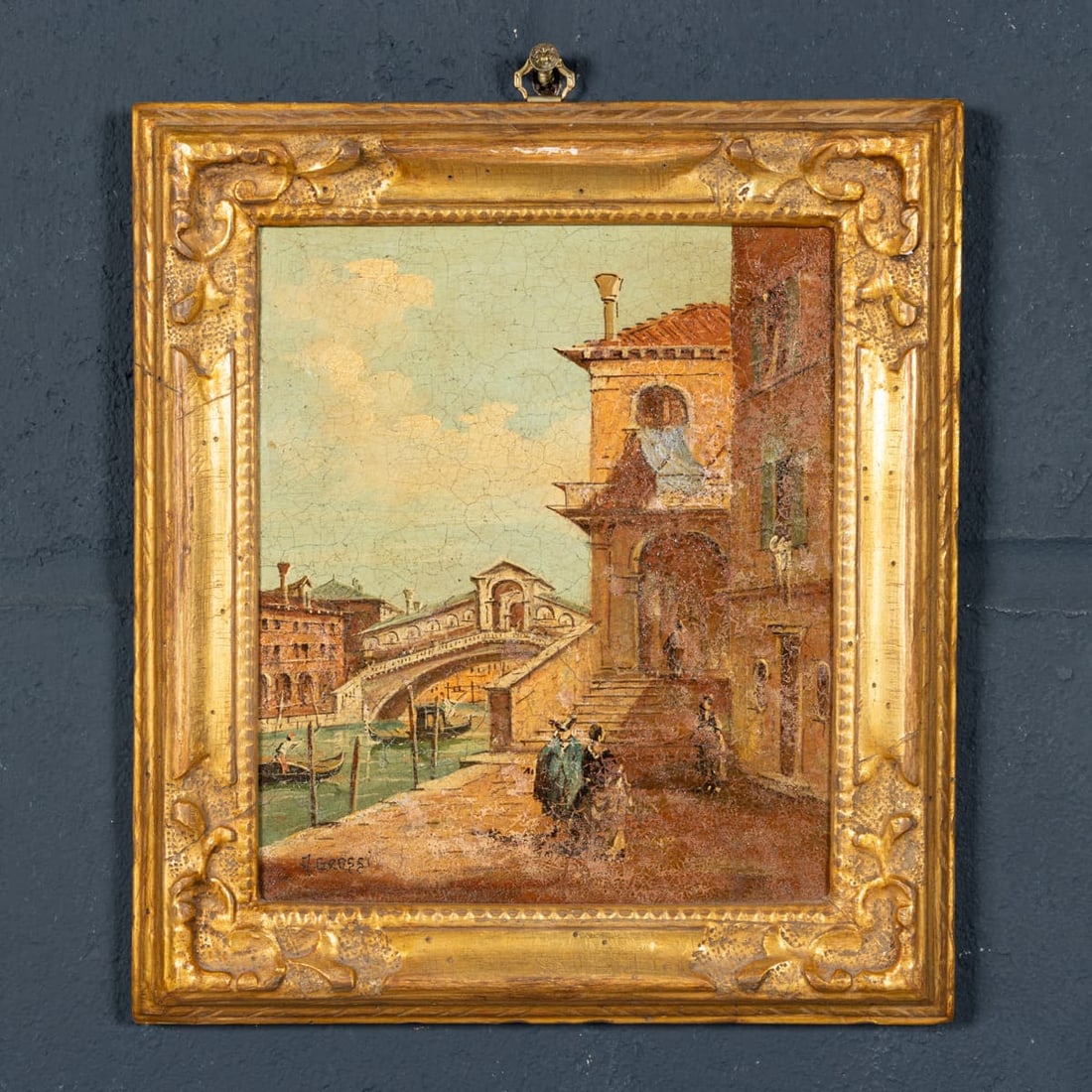 ANTIQUE 20thC PAIR OF VENETIAN CANAL SCENE OIL PAINTINGS BY ALDO GROSSI, ITALY - 4
