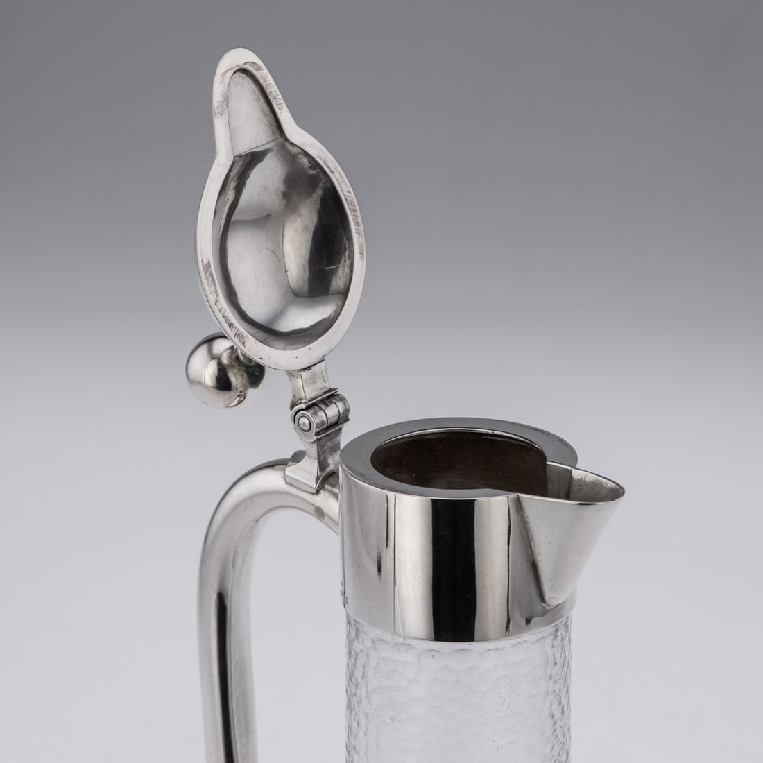 ANTIQUE 20thC GERMAN SOLID SILVER & ETCHED GLASS CLARET JUG c.1900 - 11