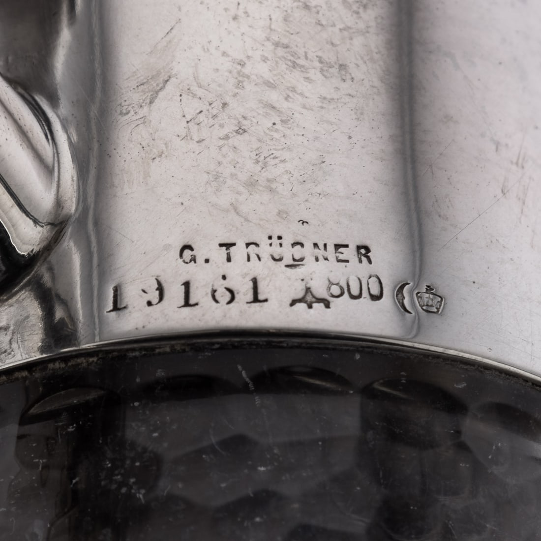 ANTIQUE 20thC GERMAN SOLID SILVER & ETCHED GLASS CLARET JUG c.1900 - 15