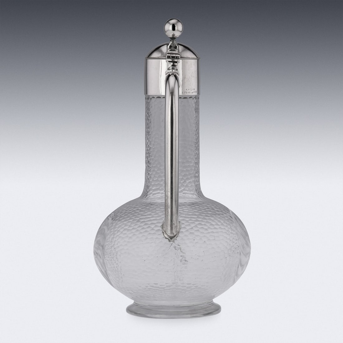 ANTIQUE 20thC GERMAN SOLID SILVER & ETCHED GLASS CLARET JUG c.1900 - 2