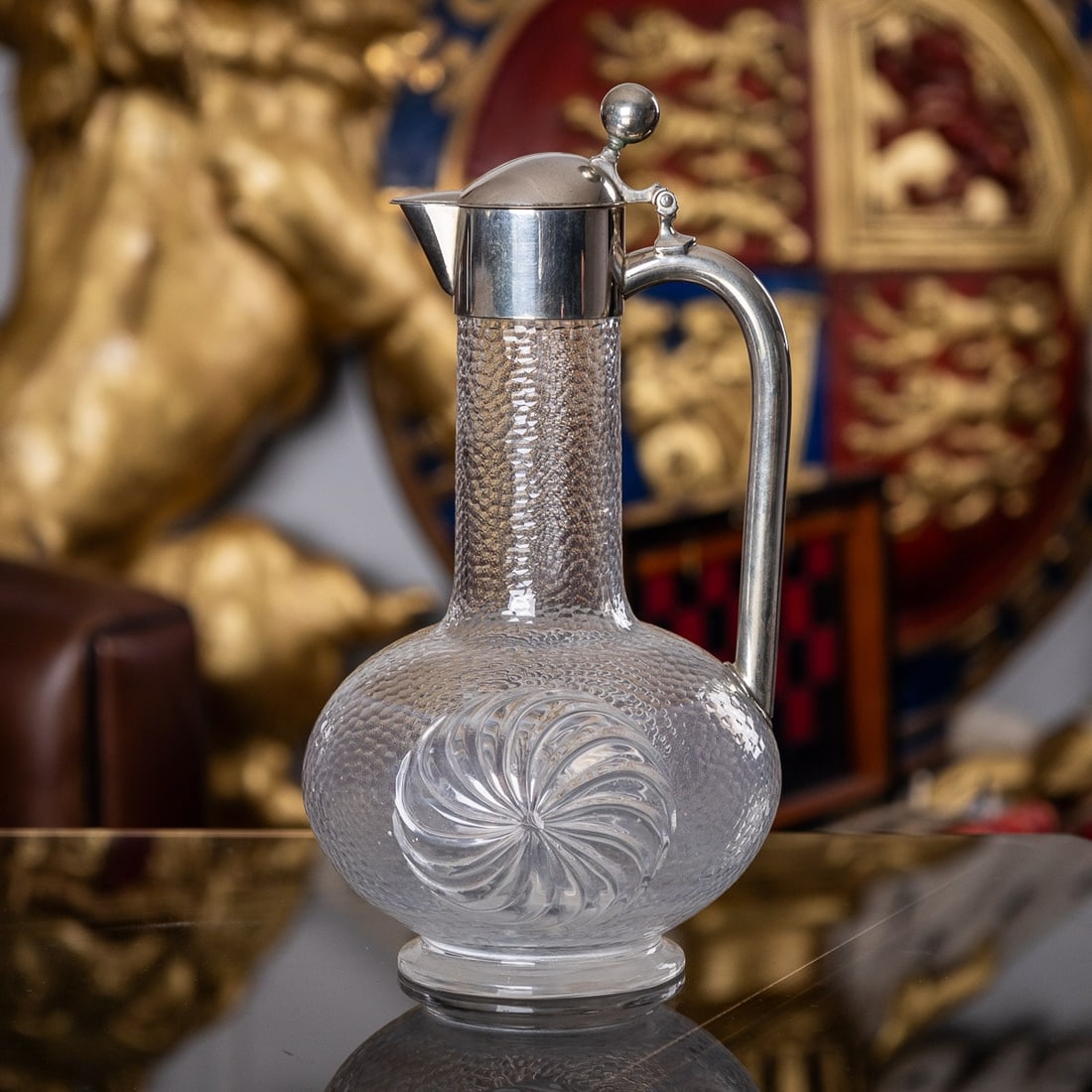 ANTIQUE 20thC GERMAN SOLID SILVER & ETCHED GLASS CLARET JUG c.1900 - 3