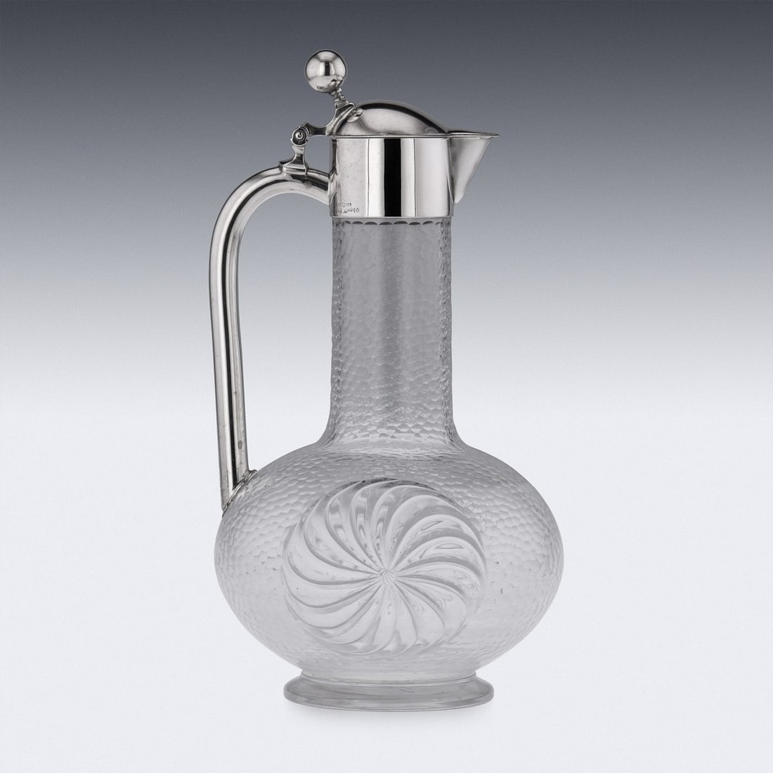 ANTIQUE 20thC GERMAN SOLID SILVER & ETCHED GLASS CLARET JUG c.1900 - 4