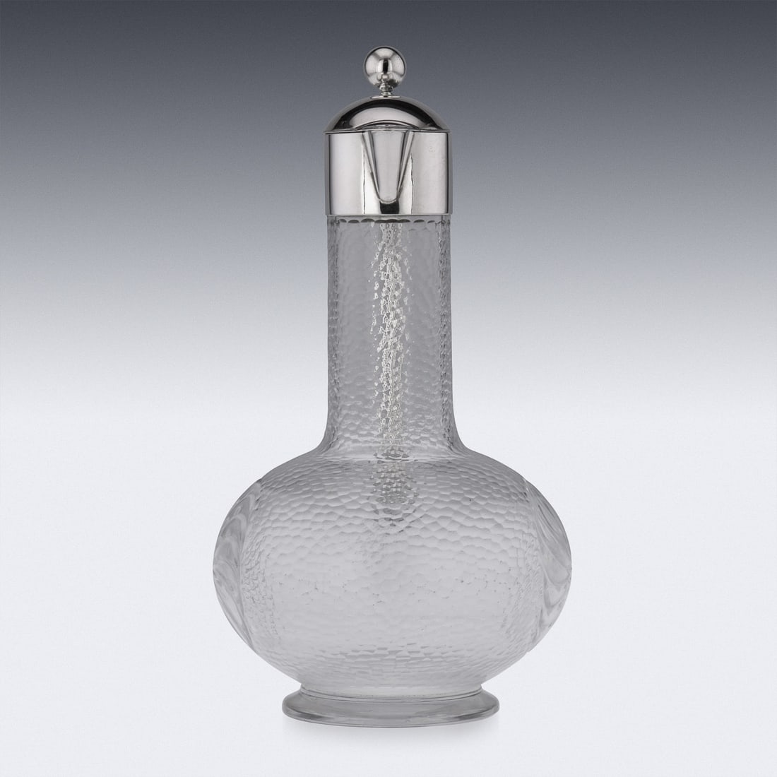 ANTIQUE 20thC GERMAN SOLID SILVER & ETCHED GLASS CLARET JUG c.1900 - 5