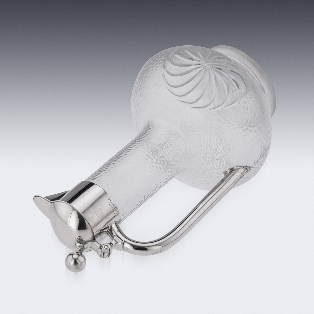 ANTIQUE 20thC GERMAN SOLID SILVER & ETCHED GLASS CLARET JUG c.1900 - 7