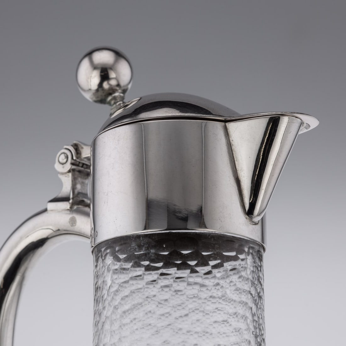 ANTIQUE 20thC GERMAN SOLID SILVER & ETCHED GLASS CLARET JUG c.1900 - 8