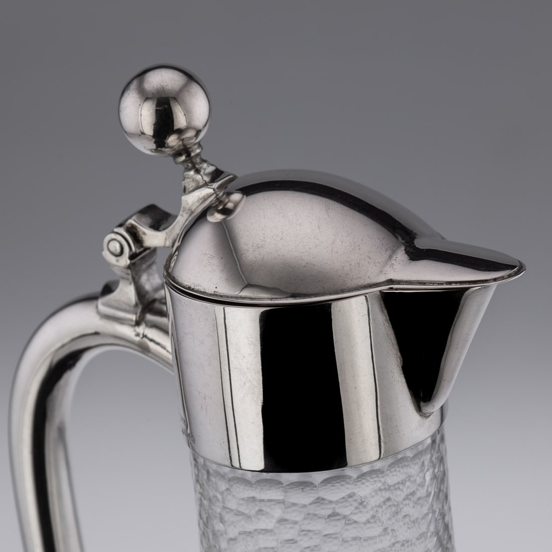 ANTIQUE 20thC GERMAN SOLID SILVER & ETCHED GLASS CLARET JUG c.1900 - 9