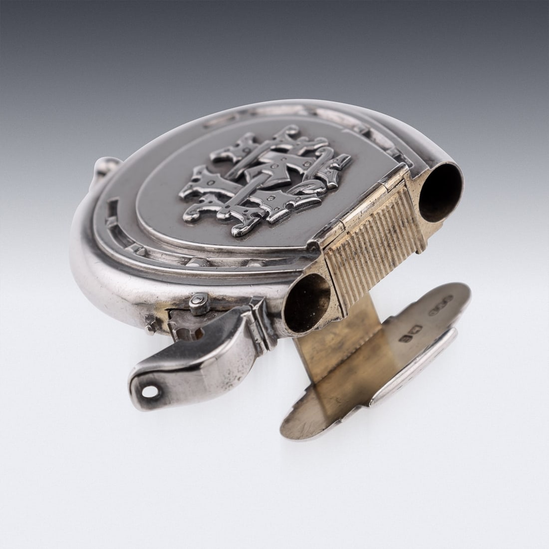 ANTIQUE 19thC VICTORIAN SOLID SILVER LIGHTER & VESTA CASE, LONDON c.1853 - 4