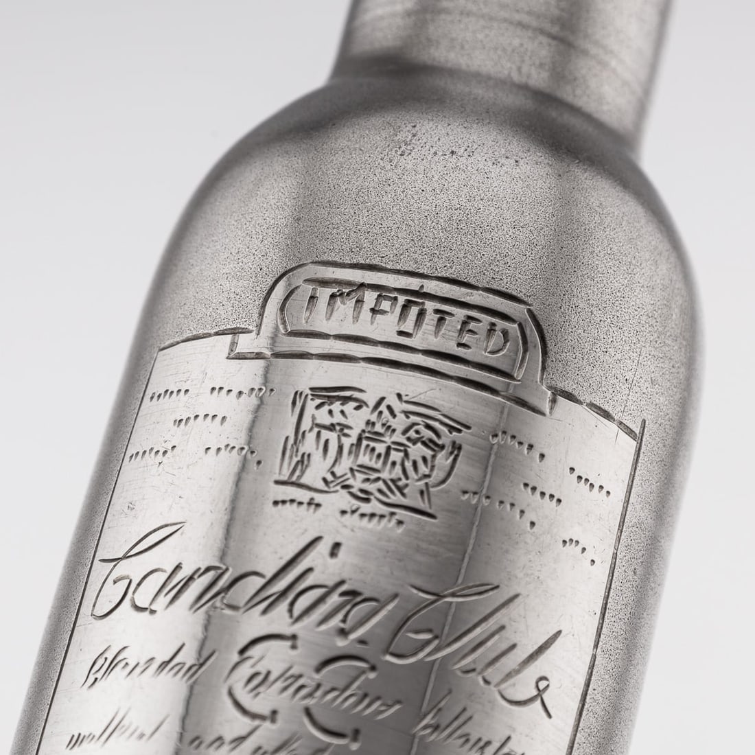 NOVELTY SOLID SILVER MINIATURE CANADIAN CLUB WHISKY BOTTLE - 10
