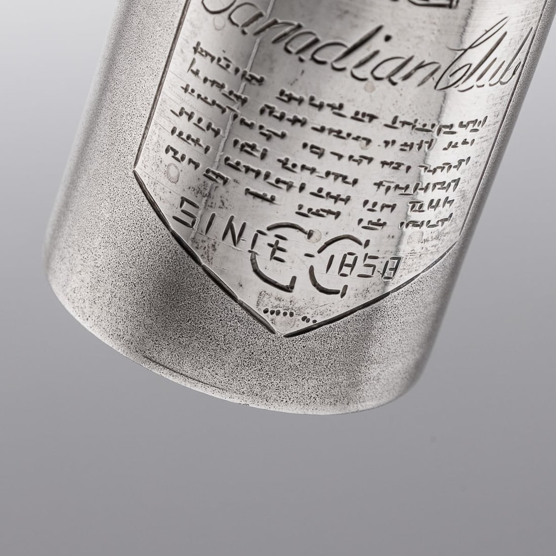 NOVELTY SOLID SILVER MINIATURE CANADIAN CLUB WHISKY BOTTLE - 11