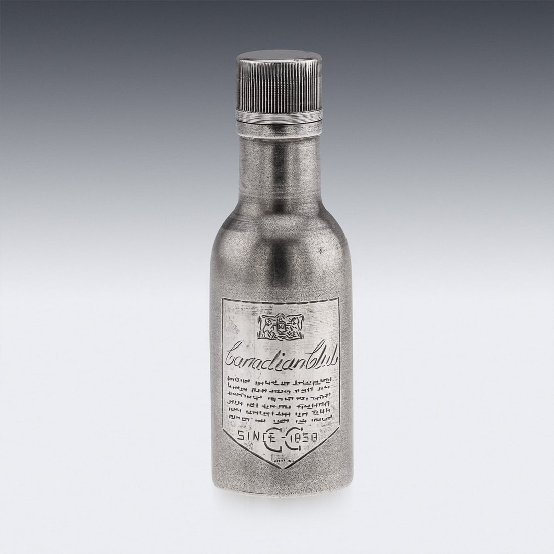NOVELTY SOLID SILVER MINIATURE CANADIAN CLUB WHISKY BOTTLE - 2