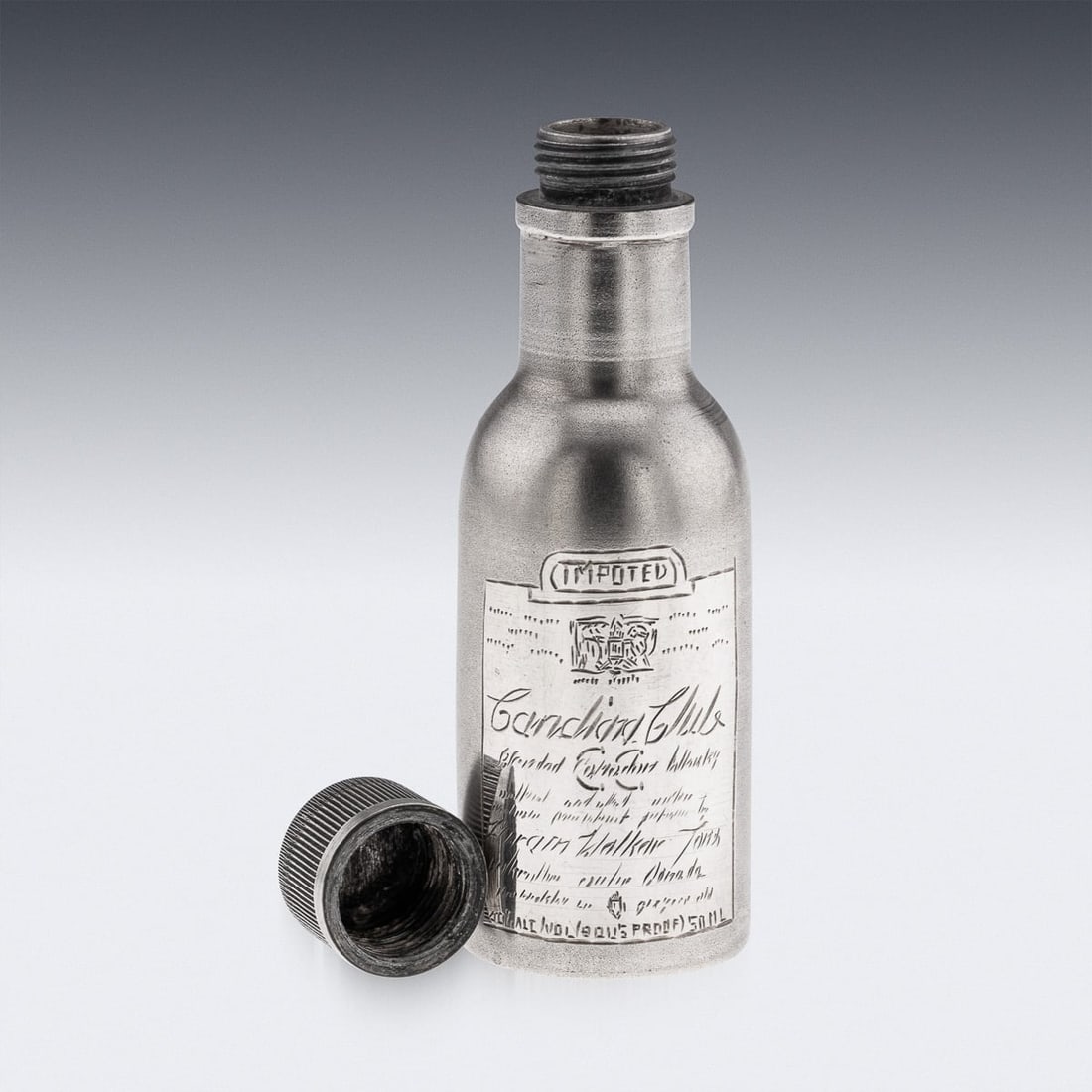 NOVELTY SOLID SILVER MINIATURE CANADIAN CLUB WHISKY BOTTLE - 5