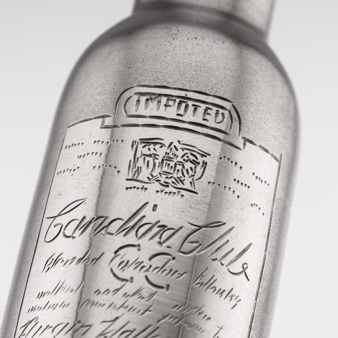 NOVELTY SOLID SILVER MINIATURE CANADIAN CLUB WHISKY BOTTLE - 9