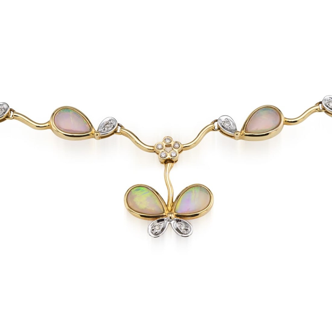 VINTAGE 20thC ITALIAN 18K YELLOW GOLD, OPAL & DIAMOND NECKLACE - 2