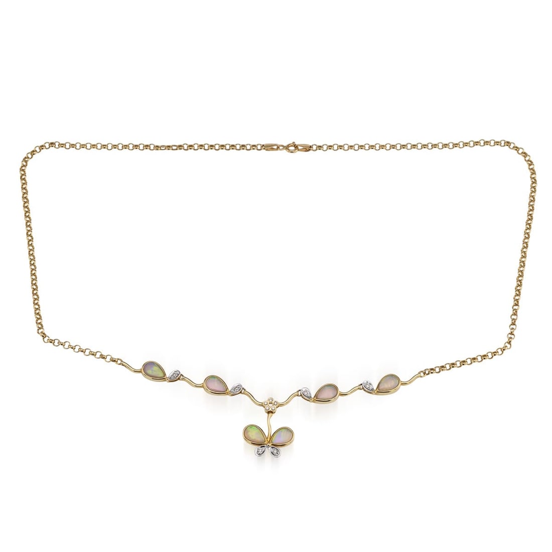 VINTAGE 20thC ITALIAN 18K YELLOW GOLD, OPAL & DIAMOND NECKLACE - 3