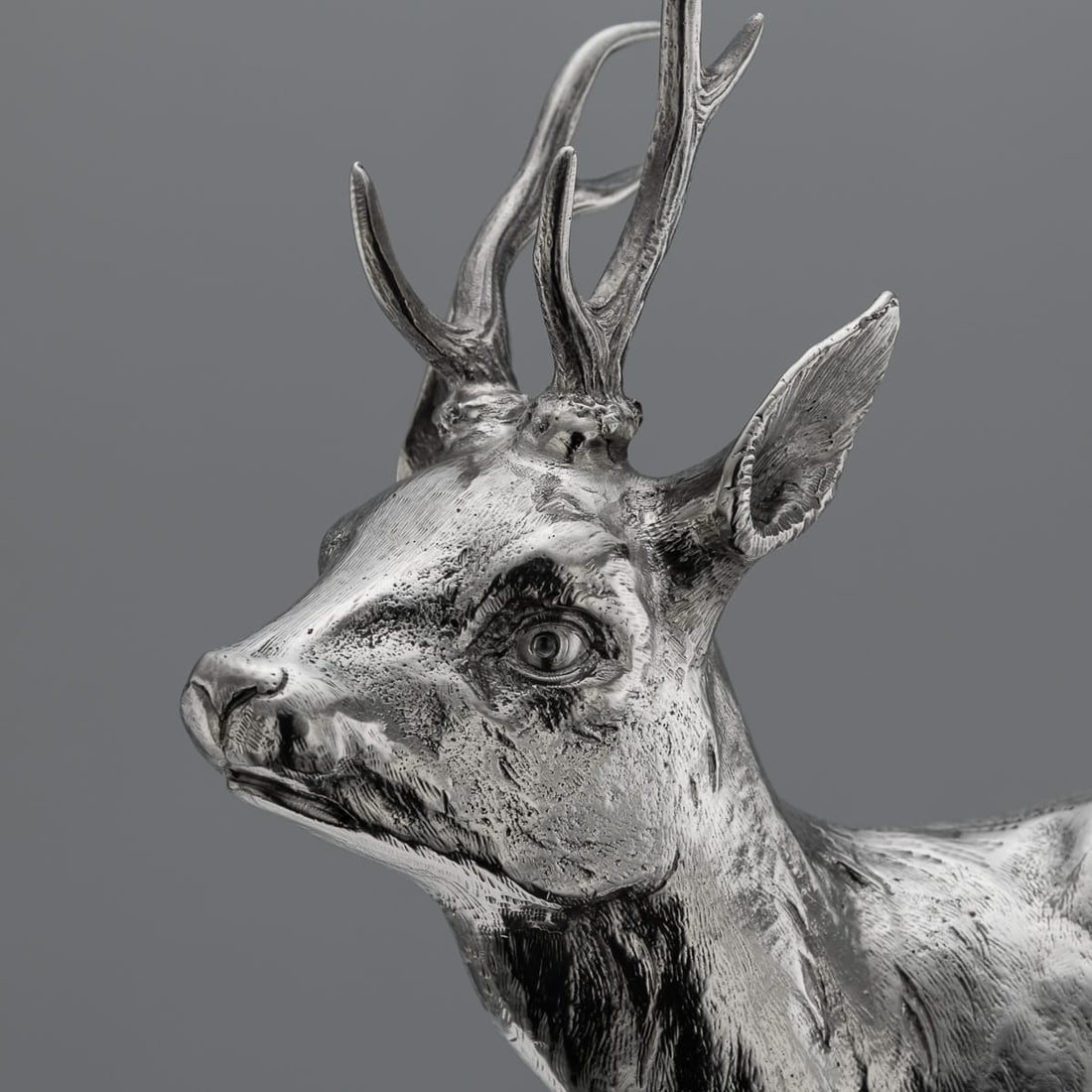 ANTIQUE 20thC GERMAN SOLID SILVER STATUES OF A REINDEER, HANAU c.1920 - 11