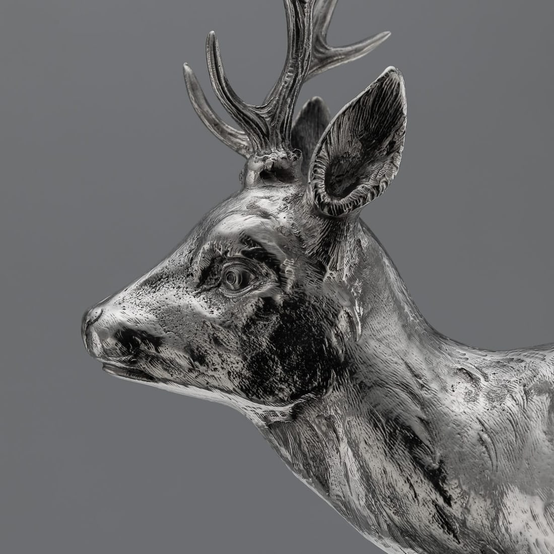 ANTIQUE 20thC GERMAN SOLID SILVER STATUES OF A REINDEER, HANAU c.1920 - 12