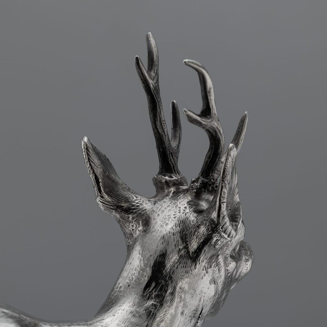 ANTIQUE 20thC GERMAN SOLID SILVER STATUES OF A REINDEER, HANAU c.1920 - 14