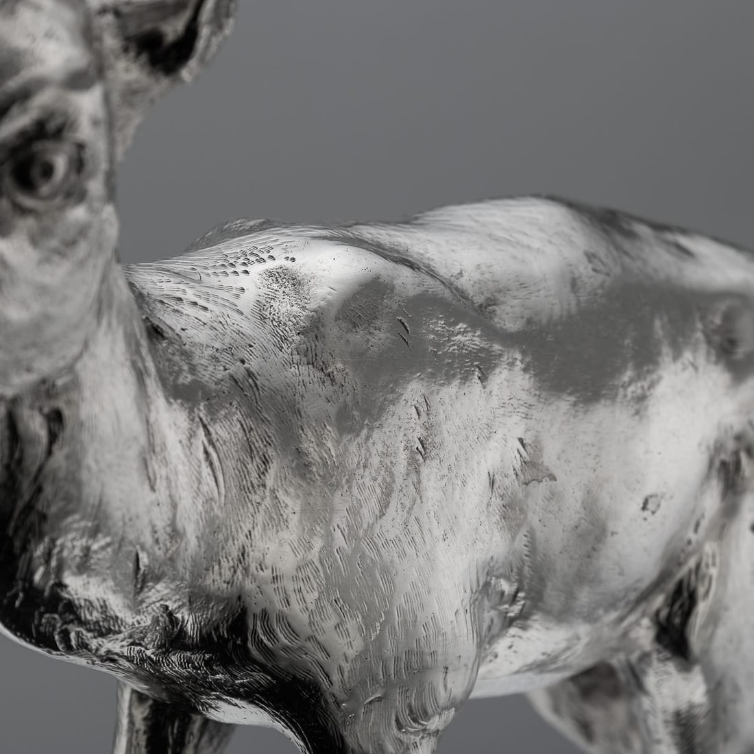 ANTIQUE 20thC GERMAN SOLID SILVER STATUES OF A REINDEER, HANAU c.1920 - 18