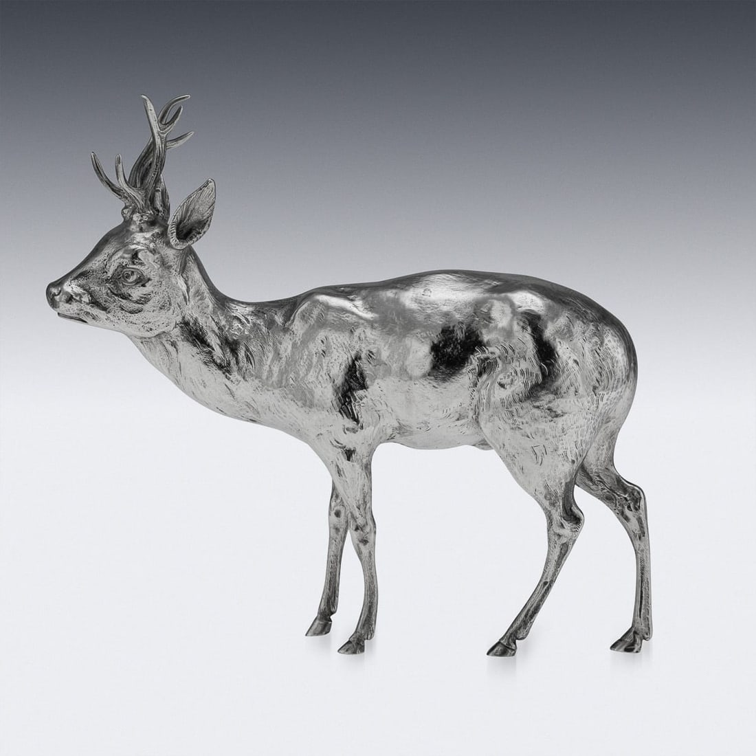 ANTIQUE 20thC GERMAN SOLID SILVER STATUES OF A REINDEER, HANAU c.1920 - 3
