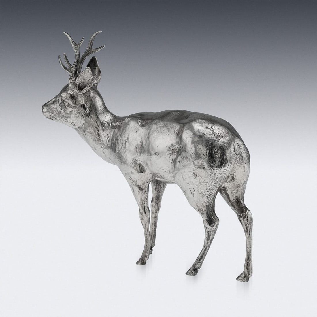 ANTIQUE 20thC GERMAN SOLID SILVER STATUES OF A REINDEER, HANAU c.1920 - 4