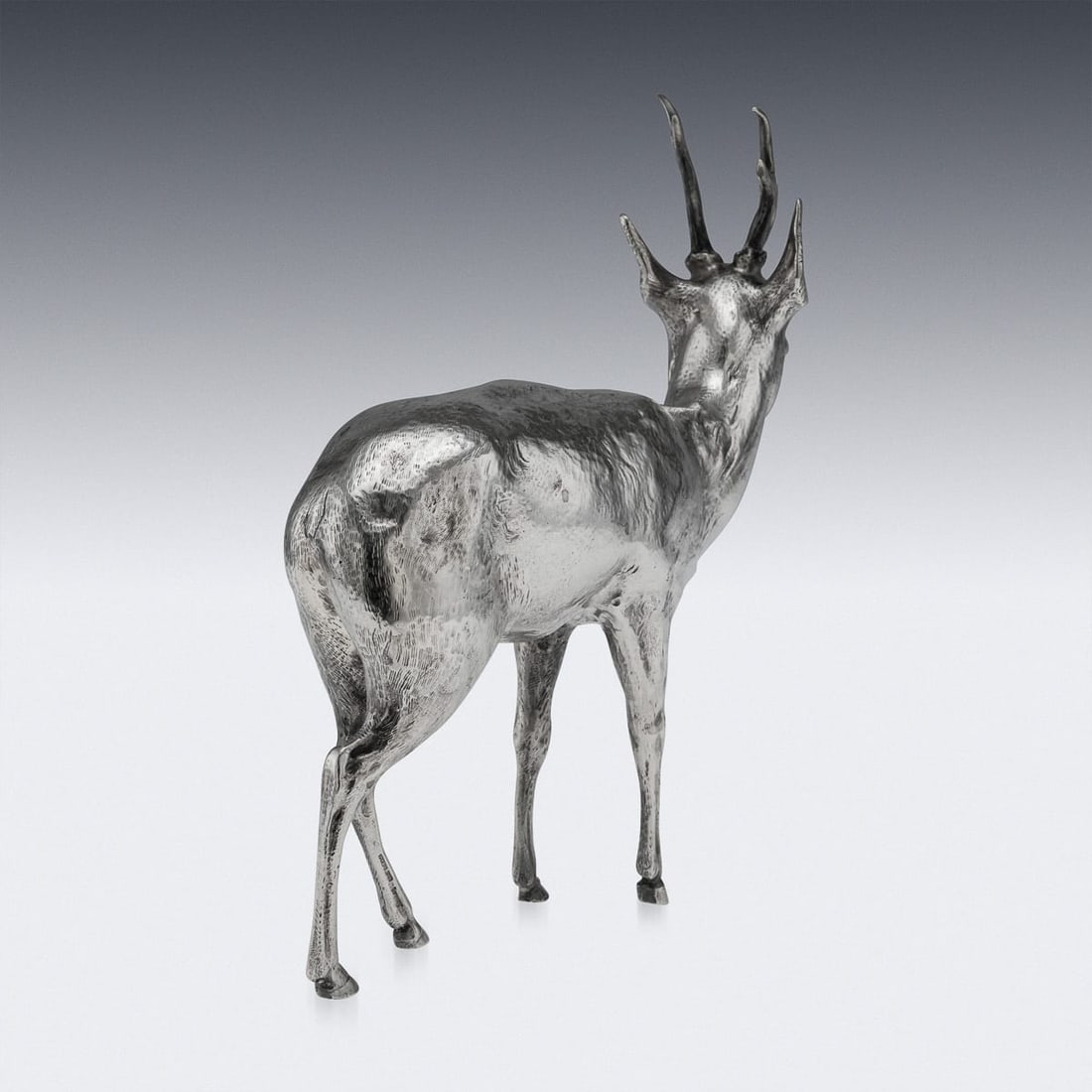 ANTIQUE 20thC GERMAN SOLID SILVER STATUES OF A REINDEER, HANAU c.1920 - 5