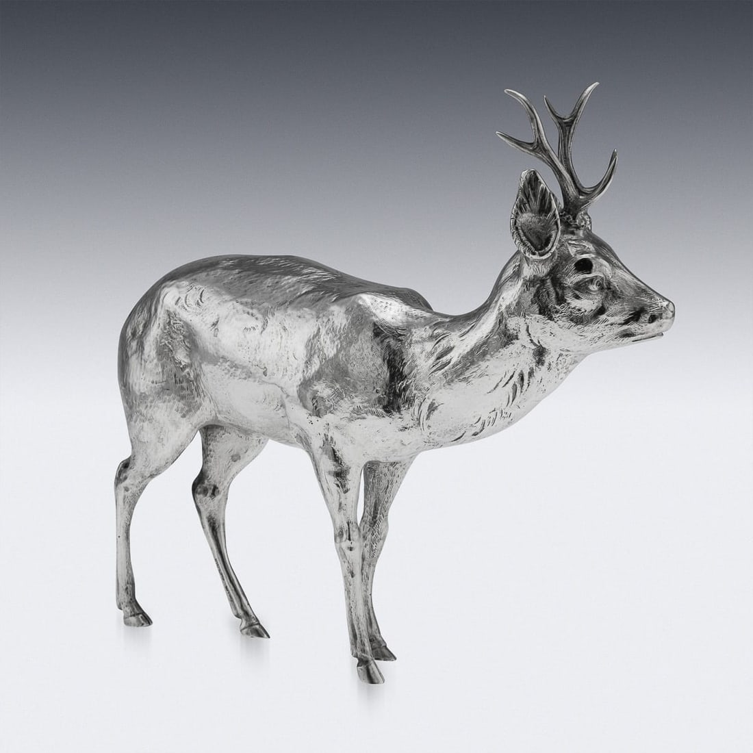 ANTIQUE 20thC GERMAN SOLID SILVER STATUES OF A REINDEER, HANAU c.1920 - 6