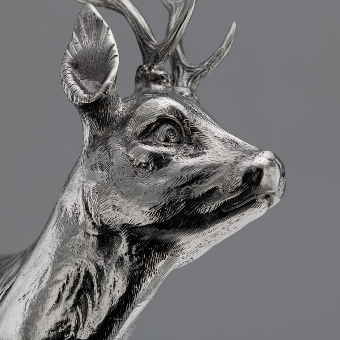 ANTIQUE 20thC GERMAN SOLID SILVER STATUES OF A REINDEER, HANAU c.1920 - 9