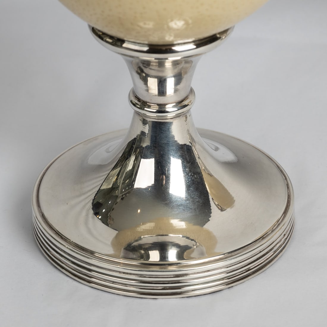 PAIR OF OSTRICH EGG MOUNTED SILVER PLATE CANDLESTICKS, ANTHONY REDMILE c.1970 - 9