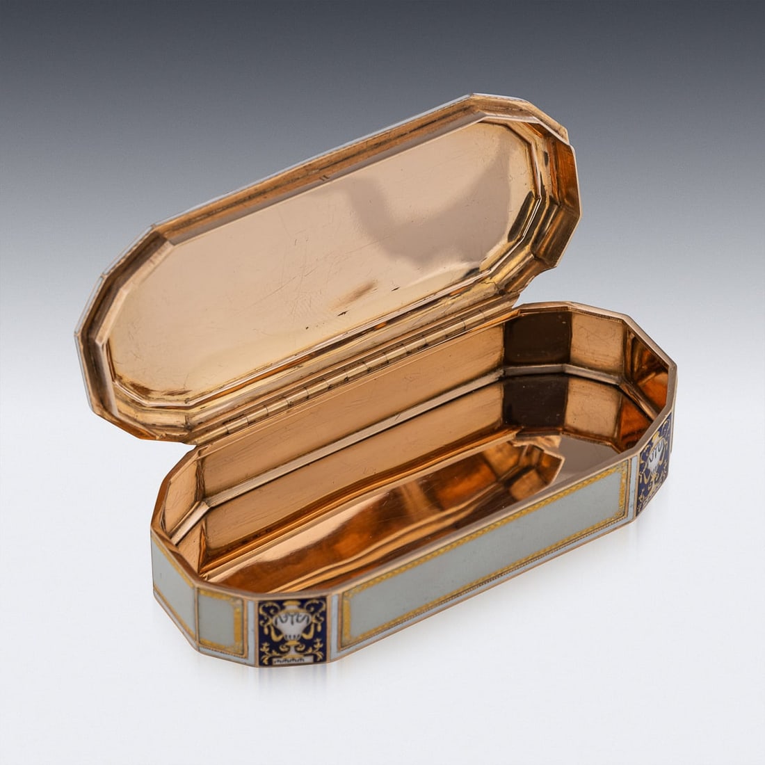 ANTIQUE 18thC GERMAN 18k GOLD & ENAMEL SNUFF BOX, FRERES JORDAN, HANAU c.1790 - 9