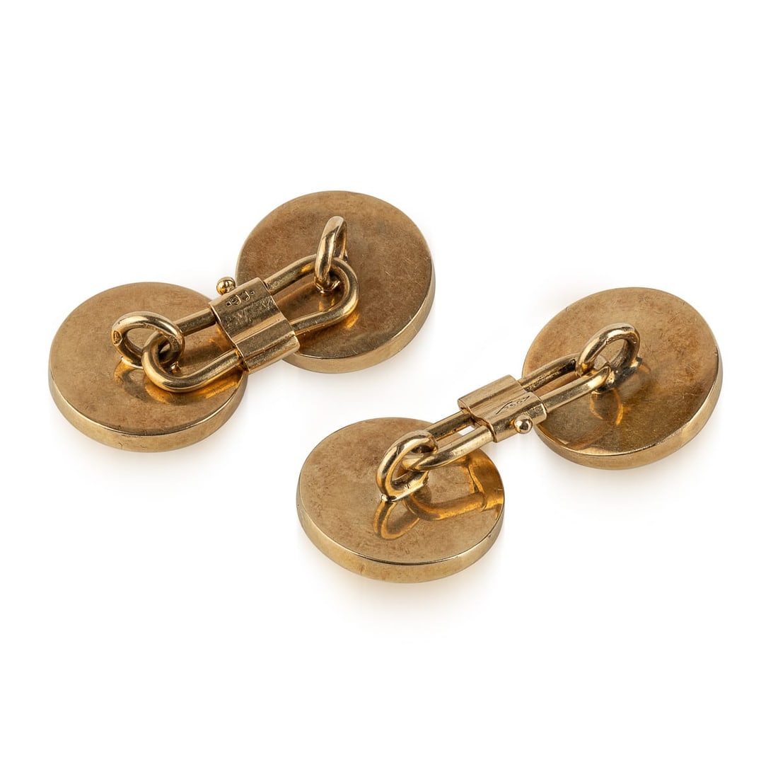 ANTIQUE 20thC EDWARDIAN CASED 18K GOLD "SHOWJUMPING" CUFFLINKS, LONDON c.1900 - 2