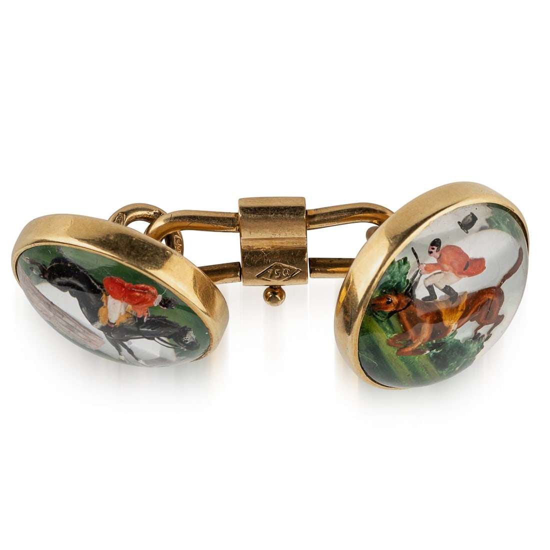 ANTIQUE 20thC EDWARDIAN CASED 18K GOLD "SHOWJUMPING" CUFFLINKS, LONDON c.1900 - 4