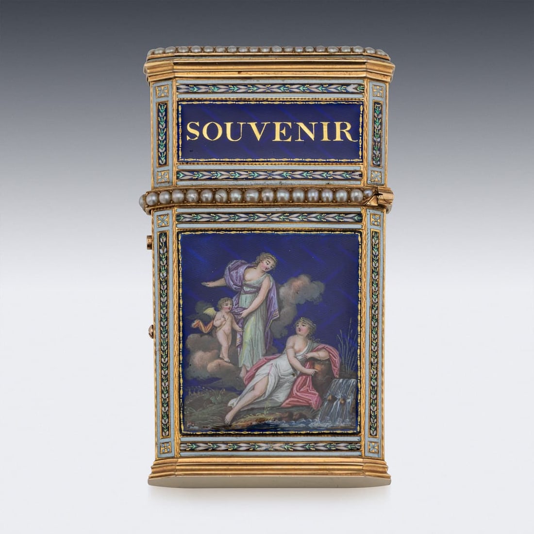 ANTIQUE 18thC SWISS GOLD, ENAMEL & SEED PEARL AIDE MEMOIRE "SOUVENIR" BOX c.1790 - 3